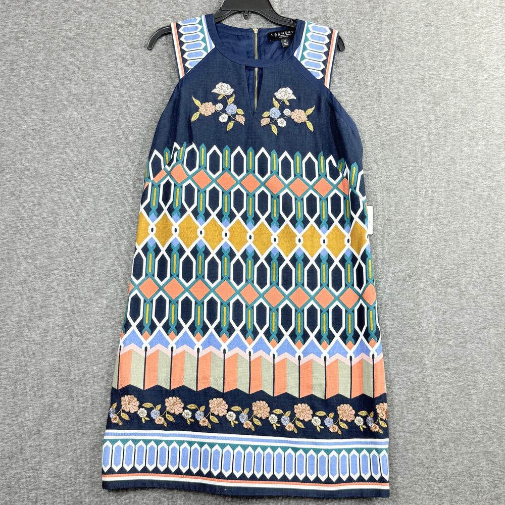 Laundry by Shelli Segal Women Colorful Tribal Boho Geometric Embroidered Dress